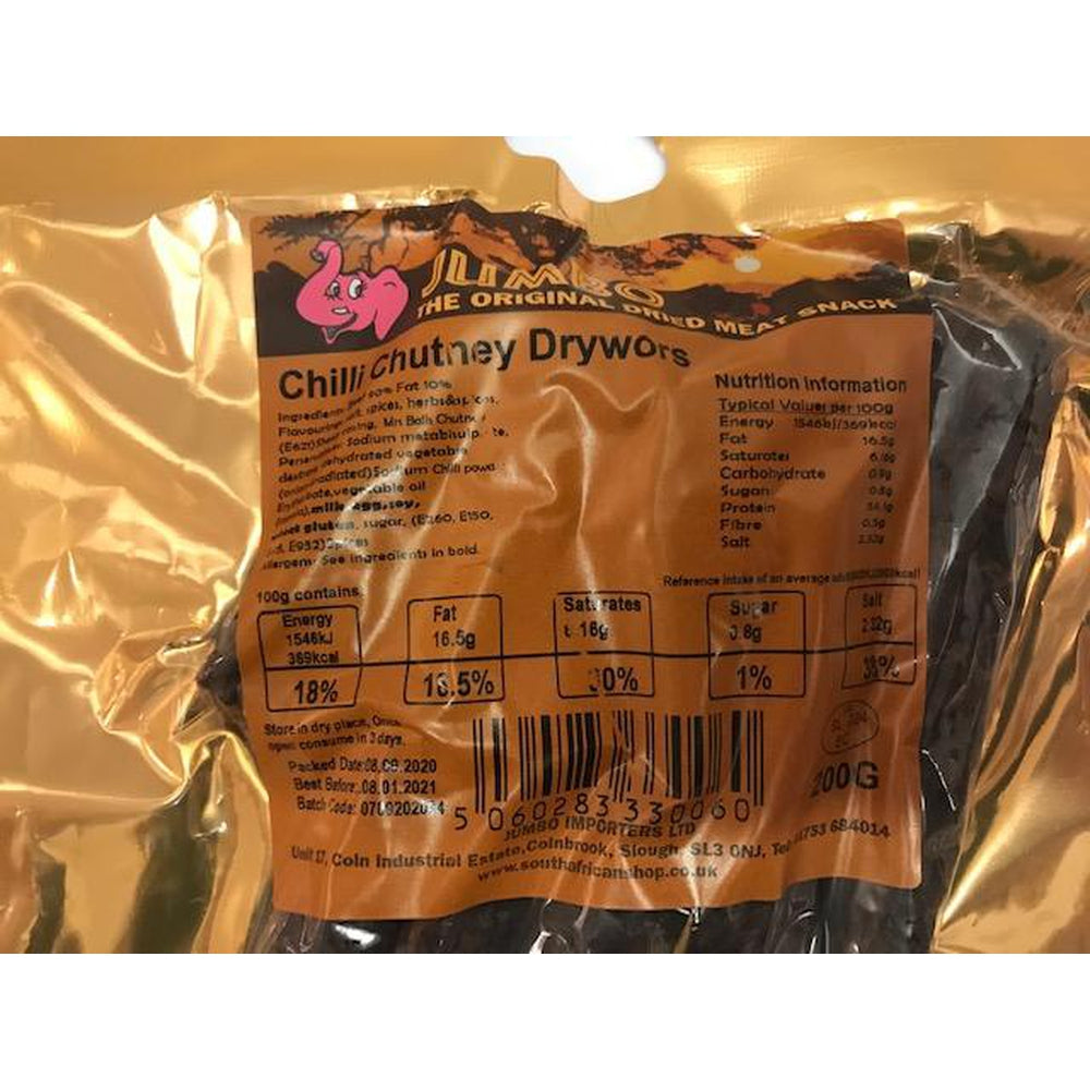Drywors Chilli Chutney 200g-Biltong Vacuum Sealed Bags-South African Store London